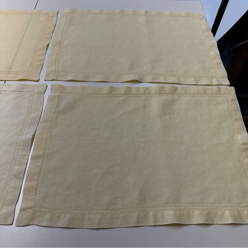 VTG (6) Williams Sonoma Linen Double Hemstitched Placemat/Napkins Yellow Hungary